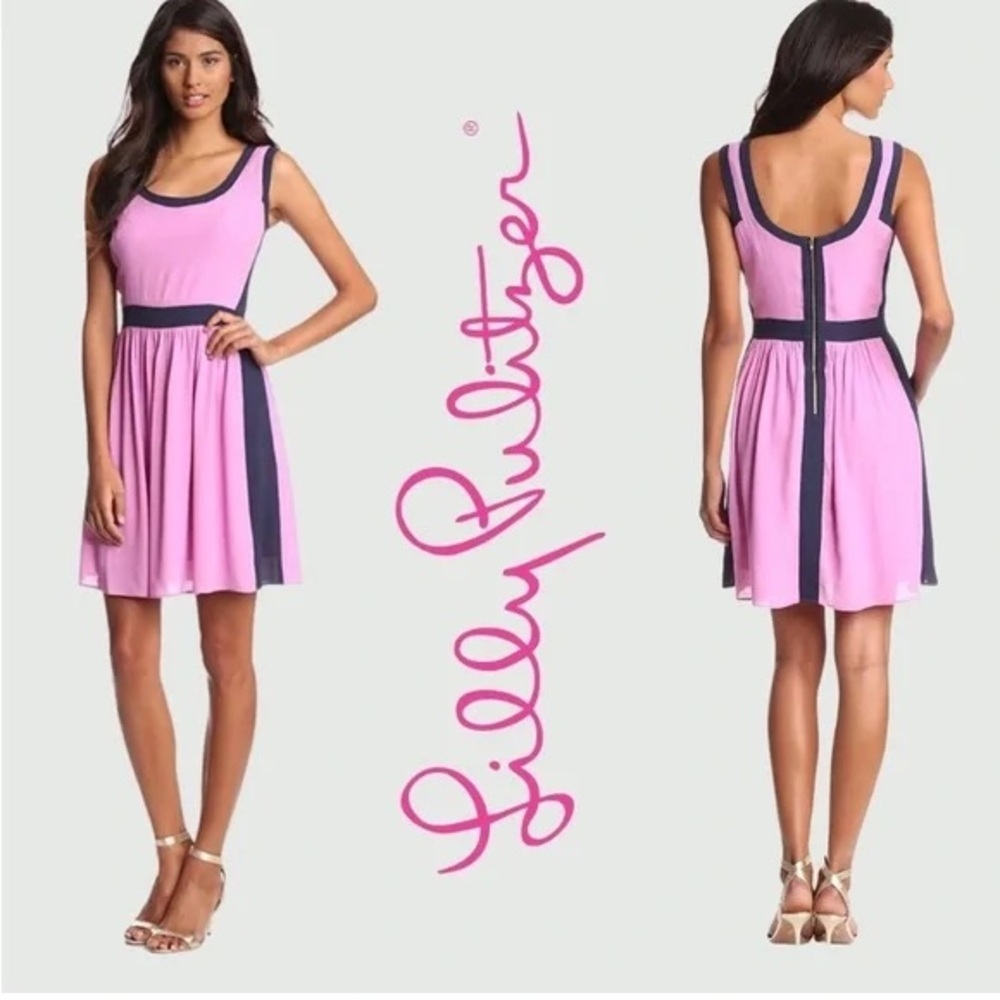 Lilly Pulitzer Pink and Navy Contrast Fit-and-Flare Dress
